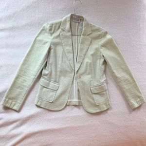 Green and white striped blazer